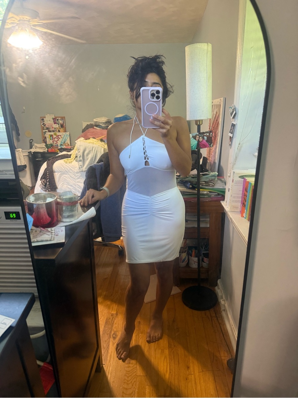 Tiger Mist White Halter Mini Dress with Front Cutouts